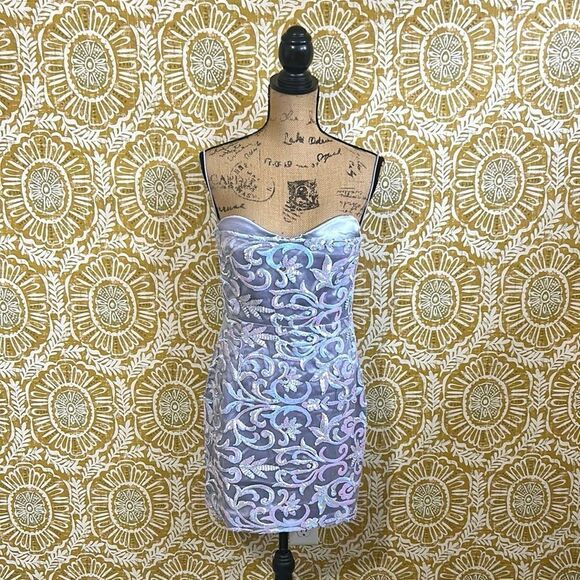 NWT Naked Wardrobe Sequin Sweetheart Spaghetti Strap Mini Dress in Purple Blue M - Picture 6 of 13